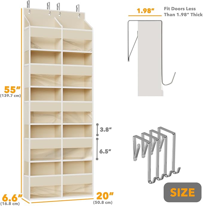 SpaceAid Extra Large Over The Door Organizer with 10 Large Pockets and 10 Mesh Side Pockets, 5 Layers Door Organizer Hanging with Clear Window for Bedroom, Bathroom, Pantry and Nursery, Beige