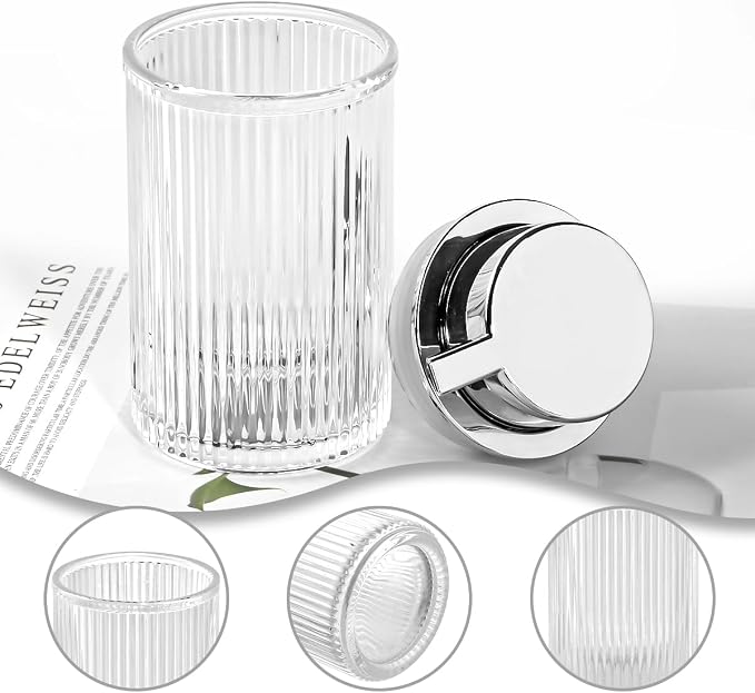 Foaming Soap Dispenser, Clear Glass Foam Soap Dispenser, 12 Oz Refillable Glass Foam Pump Bottle Container Decorative Slim Ribbed Bottle for Bathroom and Kitchen
