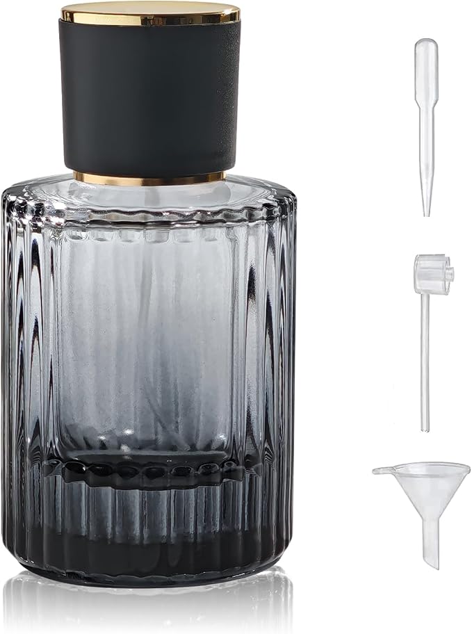 50ml/1.7 Oz Glass Spray Bottle Perfume Atomizer,Round Glass Perfume Travel Refillable Spray Bottle Empty with 3 Kinds of Dispenser (Black) | Round Glass Perfume Travel Spray Bottle Cologne Bottle with 3 Kinds of Dispenser