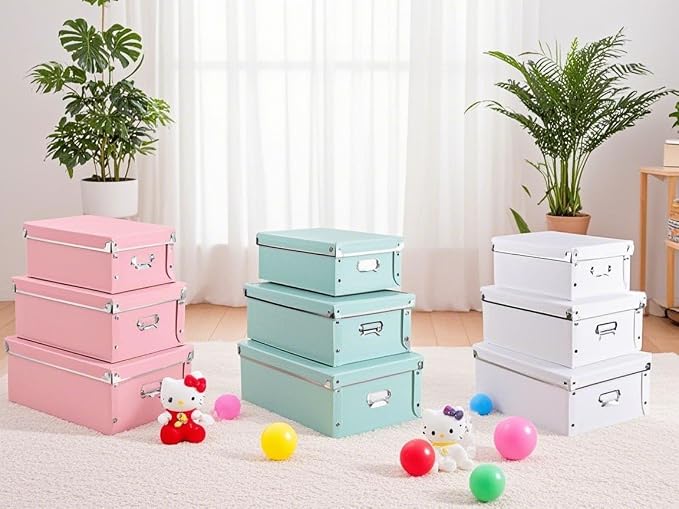 XUCHUN 3 Pack/Set Plastic Storage Box with Lid,Waterproof Collapsible Storage Bins for Shoes/Clothes/Office Teal Color