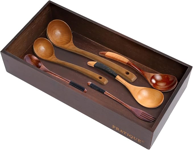 PRATIQUE Bamboo Drawer Organizer - Kitchen Utensil Organizer Silverware Tray Cutlery Holder，Office Desk Supplies and Accessories,12 * 5.9 * 2.6,Nut-brown