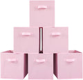 Stero Fabric Storage Bins 6 Pack Fun Colored Durable Storage Cubes with Handles Foldable Cube Baskets for Home, Kids Room, Closet and Toys Organization Pink