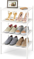 Smiry Bamboo Small Shoe Rack, 4 Tier Shoe Organizer for Entryway & Closet, Stackable Free Standing Storage Shelf for Shoes, Bags & Plants, White