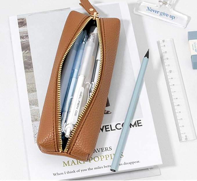 PU Pencil Pen Case Portable Stationery Bag Big Capacity Pencil Pouch Cosmetic Organizer Bag for School Office Woman Man (Pink)