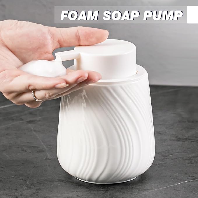 Agyiuns Foam Hand Soap Dispenser - 13.5 oz Ceramic foaming Hand soap Dispenser with Easy-to-Press Pump for Bathroom refillable Liquid Hand soap Dispenser (Foam-White)