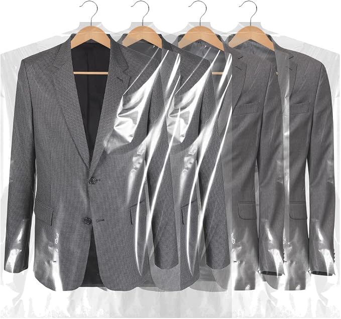 BEISHIDA 120PCS 35.5 Inch Plastic Garment Bag-Plastic Clear Dry Cleaner Laundry Bags for Clothes Cover Hanging Clothes Storage for Coat Suit Shirt Jacket Skirt