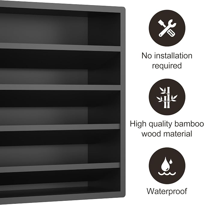 Orimade 4 Tier Spice Rack Organizer for Cabinet, Freestanding Bamboo Seasoning Rack for Countertop, Cupboard, Pantry, Kitchen, 13.18 x 4.13 x 12.2 inches(Spice Jars Not Included), Black