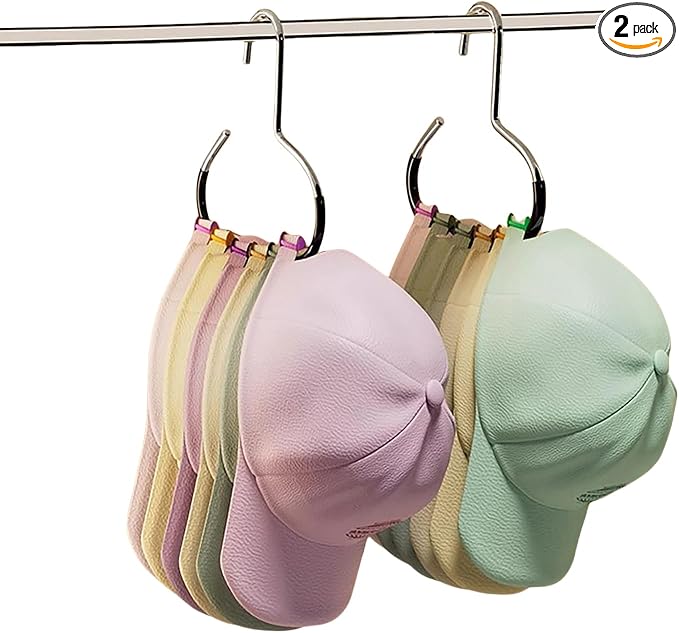 2 Pack Hat Organizer for Baseball Caps, Black Baseball Hat Hangers for Closet, Space Saving Metal Ball Cap Hook Holder Storage Organizer for Caps Head Scarf Belt Tie (2 Black)