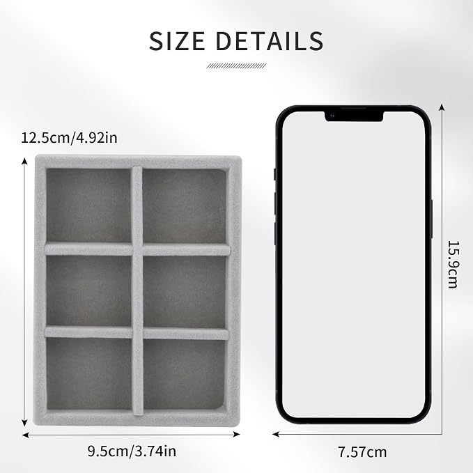DesignSter Small Jewelry Tray, 2PCS Ring Organizer, Velvet Jewelry Display Tray, Stackable Jewelry Organizer Trays, Jewelry Drawer Organizer Inserts For Dresser, Jewelry Box (Gray)