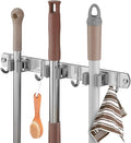 Broom Closet Organizer Wall Mounted, Fyrcomft Heavy Duty Stainless Easy Install Broom Mop Holder with 3 Racks 4 Hooks (Grey)
