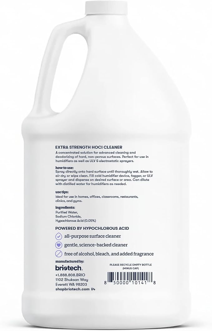 BRIOTECH Extra Strength HOCl Cleaner, 500 PPM Hypochlorous Acid Concentrate, ULV Foggers & Humidifiers, Professional Deodorizer for Dental, Offices, Schools, Homes, Peroxide Free, 1 Gallon