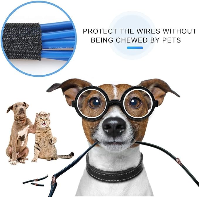 AGPTEK Cable Sleeve, 6.6ft - 2/3 inch Cable Management Desk Cord Cover Organizer Wire Hider for Home Office Computer TV Wire Loom Tubing Pet Proof Cord Protector from Cat Dog Chewing, Black