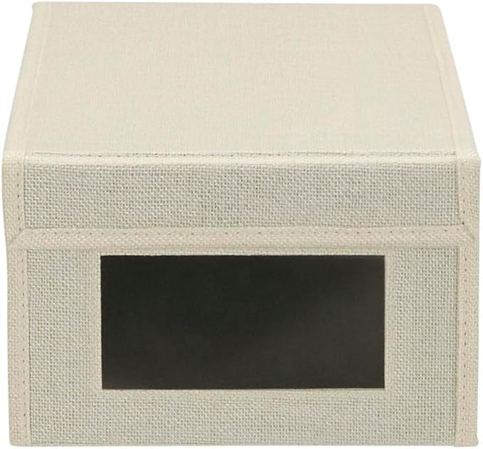 Household Essentials Small Drop Front Shoe Box with Clear Front Panel, Sturdy Poly‑Blended Linen, Cream Finish, Set of 2