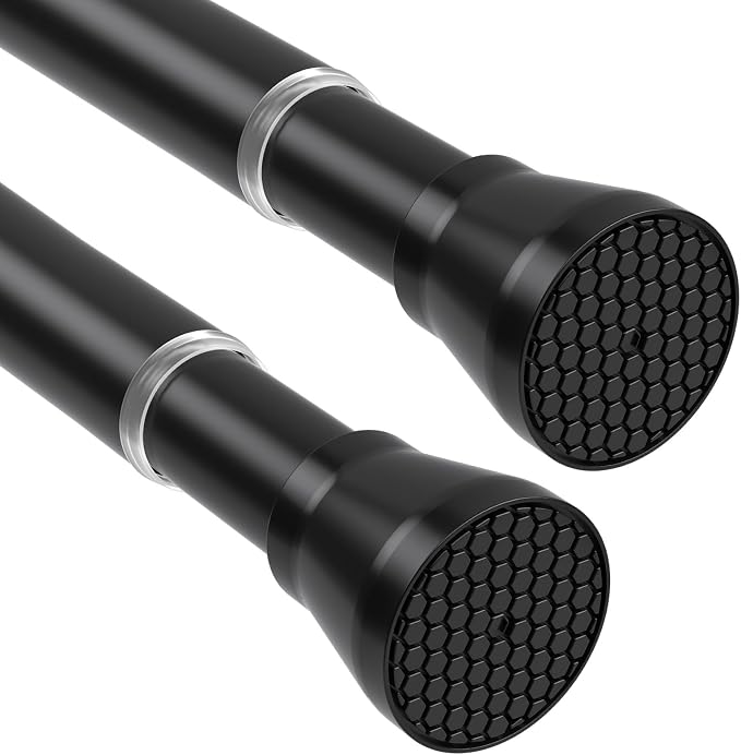 Tension Curtain Rod 2Pack Black Tension Rod Adjustable Curtain Rod No Drilling Tension Rods for Windows 28 to 48 Inch Curtain Rods Expandable Pressure Tension rods for Closet