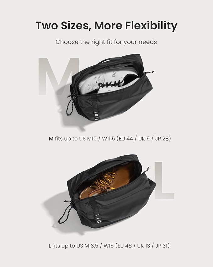 tomtoc Shoe Bag for Travel Packing, Fits Up to US Men’s 13.5/Women’s 15 | Odor-resistant Packing Organizer Pouch for Backpack Luggage Suitcase, Travel Essentials Storage for Daily Gym Use, L 1Pack