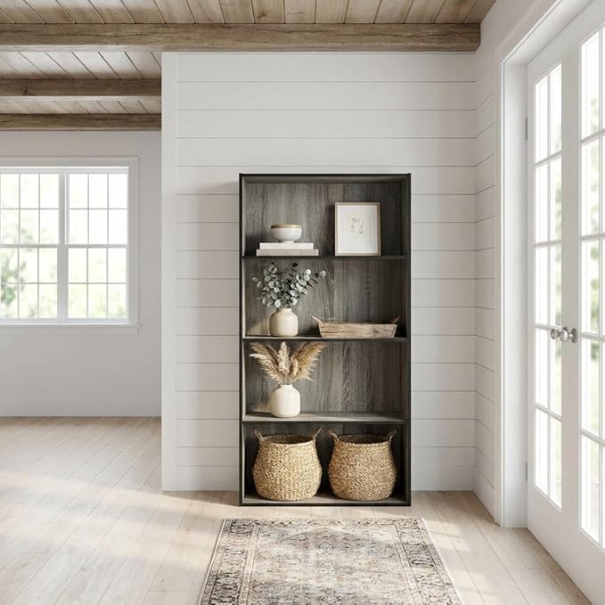Furnifact French Oak Bookcase with Classic Design, Sturdy Wood Construction, Versatile Storage Solution, Elegant Finish for Living Room, Office