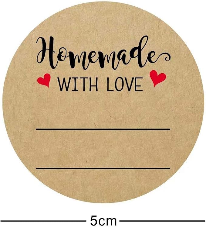 2 Inch Homemade with Love Sticker with Lines for Writing (500 Labels per roll) Brown Kraft Stickers for Canning Labels Jar, Store Owners, Crafts, Organizing, Gift, Price Tags, Envelop Seal