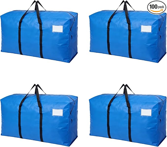4 Pack Heavy Duty Moving Bags with Backpack Straps & Handles, Large Storage Bags with Zipper for Clothes, College Moving Supplies and Dorm Essentials (24 Gal, Blue)