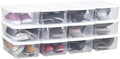 6 Quart Stackable Plastic Storage Shoebox, BPA-Free Nestable Container with Latching Lid to Organize Shoes, See-Through Box for Home and Office, Multi-Purpose Clear Bins (White, 12 Pack)