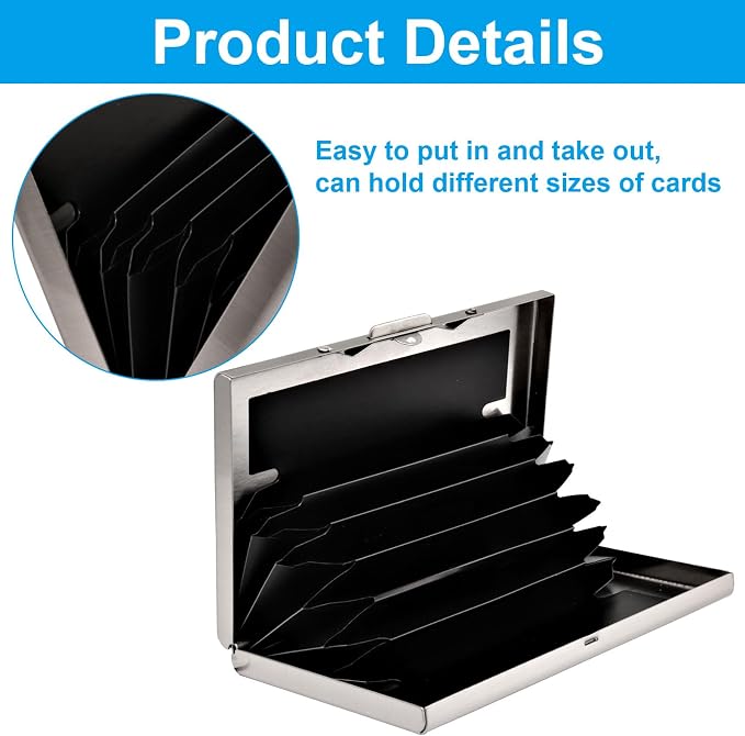 Sliver Stainless Steel Credit Card Holder | Slim Metal Wallet for Cards and Cash, RFID Blocking, Compact Business Card Case, For Women and Men