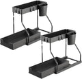 Under Sink Organizers and Storage, 2-Tier Sliding Cabinet Basket Organizer with Hooks, Multi-Purpose Under Sink Organizers and Storage for Bathroom Kitchen (Black, 2 PCS)