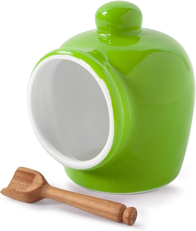 WM Bartleet & Sons 1750 T345G Traditional Porcelain Small Pig with Wooden Salt Serving Spoon-Green