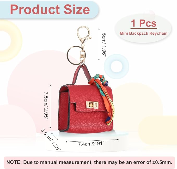 PATIKIL Mini Backpack Keychain, Cute Coin Purse Keychain PU Leather Backpack Purse Key Chain Little Earbud Bag Keychains for Women Mini Card Data Cable Organizer, Red