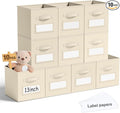 Teenyyou 10 Pack Fabric Storage Cubes 13 Inch Collapsible Cube Bins with Label Window & Handle Foldable Organizers Baskets for Shelf Closet Nursery Kids Room Clothes Book Toy(Beige)