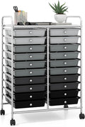 DREAMADE Rolling Cart with Storage Drawers, Utility Cart with Removable Plastic Drawers, Lockable Wheels, Art Cart for Classroom Organization Art Supplies Office Scrapbook (20 Drawers, Mixed-black)
