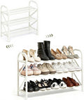 3-Tier Shoe Rack for Closet, 16"-32" Expandable Shoe Rack Adjustable for Entryway Closet Doorway Sturdy Metal, White