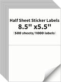 Half Sheet Labels, 2 per Sheet, 500 Sheets, 1000 Labels, 8.5" x 5.5" Shipping Label Paper, Address Sticker Laser & Inkjet Printer Label Stickers, 5 1/2" x 8 1/2" Half Sheet Label