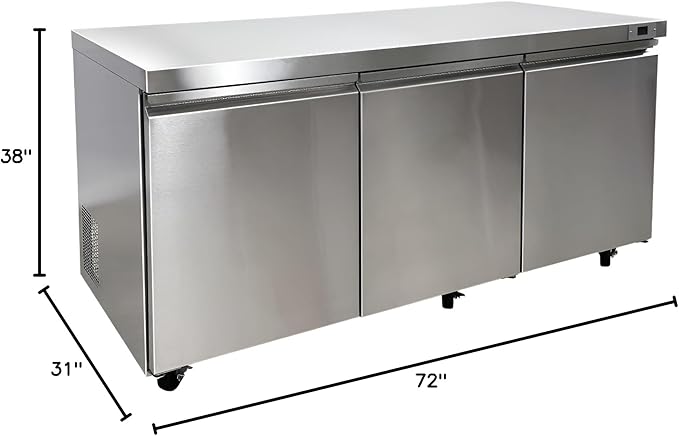 Commercial Undercounter Freezer, ETL 3 Doors, Stainless Steel, 115V/60HZ Restaurant 0°F to -8°F, 72" W 19 Cu. Ft.