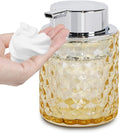 10 Oz Glass Hand Soap Dispenser with Pump, Refillable Bathroom Gold Foaming Soap Dispenser, Vintage Glass Diamond Lotion Container Bottle for Bathroom and Kitchen (1, Amber and Silver)