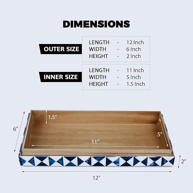 Handicrafts Home Blue and White Decorative Storage Box with Lid– Large Coffee Table Storage Box, Handmade Resin Inlay Wooden Box, Remote Control Organizer, Keepsake Box, Home Decor Storage Box-12x6x2