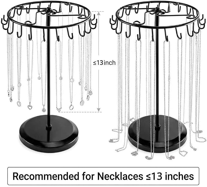 QWORK Spinning Jewelry Tree Display Stand, Jewelry Organizer with 23 Hooks, Black, 2 Pack