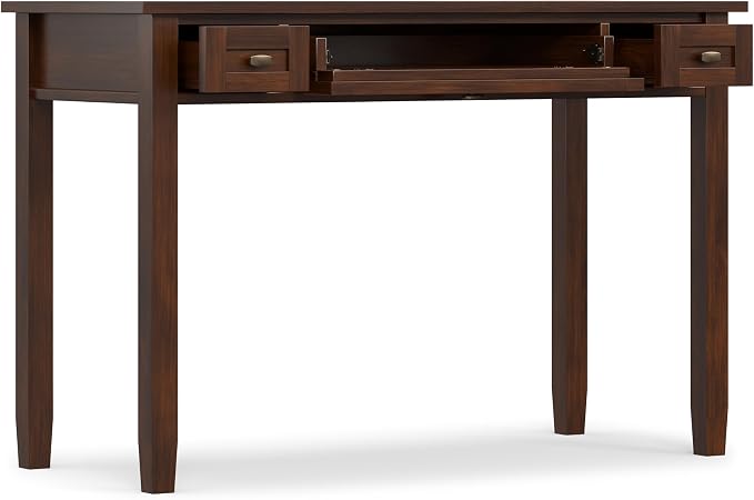 SIMPLIHOME Warm Shaker Desk - 48 inch Wide Solid Wood Writing Desk in Russet Brown, Transitional Home Office Computer Desk for Living Room with Keyboard Tray, 2 Drawers and Storage