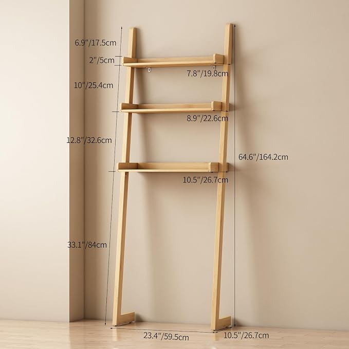 Solid Bamboo Toilet Shelf,3 Tier Bathroom Shelf with Anti-Slip Base | Solid bamboo over the toilet storage – naturally moisture-resistant for bathrooms, built for long-lasting durability