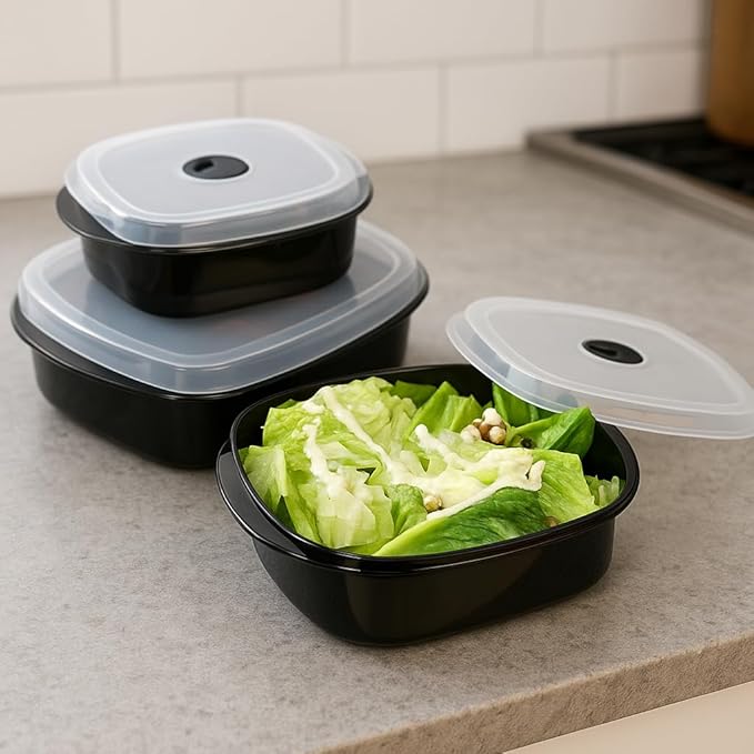 Reston Lloyd Nesting Microwave Containers, Set of 3, Adjustable Steam Vents, Airtight, Meal Prep, Durable BPA-Free Plastic- Freezer & Dishwasher Safe, Cookware & Food Storage, Anyday Cookware, Purple