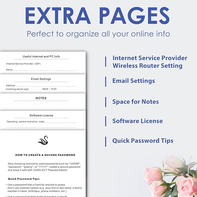 Elegant Password Book with Alphabetical Tabs - Hardcover Password Book for Internet Website Address Login - 7" x 10" Password Keeper and Organizer w/Notes Section & Back Pocket（Royal Blue）