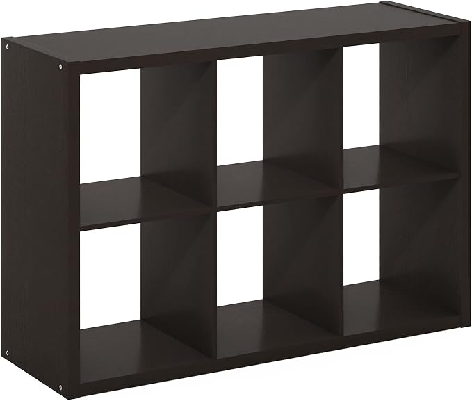 Furinno CUBICLE 6-Cube Book Shelf, Extra Thick Frame Bookshelf, Dark Oak | 14.6" x 44" x 30", Horizontally & Vertically Reversible Bookcase with Open Back, for Living Room, Bedroom, Home Office