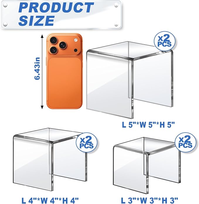 Aheroi Acrylic Risers Display Stands, Acrylic Stands for Display 6Pcs 2Set | Clear Acrylic Display Stands, Small Table Display Shelf Cupcake Stand Buffet Risers for Wedding Party Food Statue(3"*4"*5")