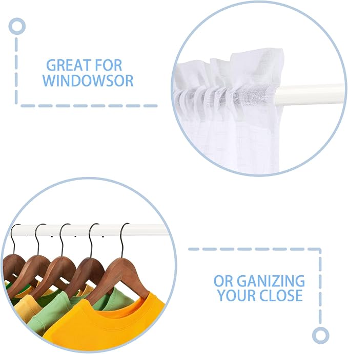 AIZESI Spring Tension Curtain Rods Short Tension Rod (White,27" to 37"-2Pc) | Adjustable, No Drilling, Expandable Spring Loaded, Suitable for Doors and Windows