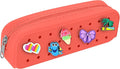 BestStone Silicone Small Pencil Pouch – Small Pencil Case with DIY Holes and 10 Decorative Charms, Multipurpose Makeup Bag or Stationery Organizer, Large Capacity(Pink)