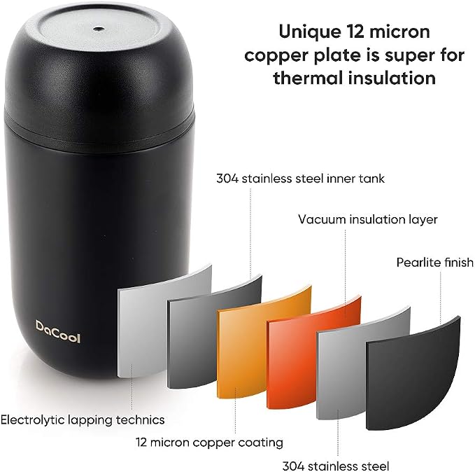 DaCool Adults Food Thermo for Hot Food 24 oz Insulated Food Jar Insulated Lunch Container Vacuum Stainless Steel Soup Thermo for Women Man Leakproof for Office Picnic Travel Outdoors, Black