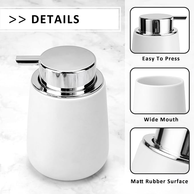 Soap Liquid Dispenser Ceramic with Easy-to-Press Pump Hand Liquid Dispenser for Shampoo Bathroom Kitchen 12 oz 2pcs