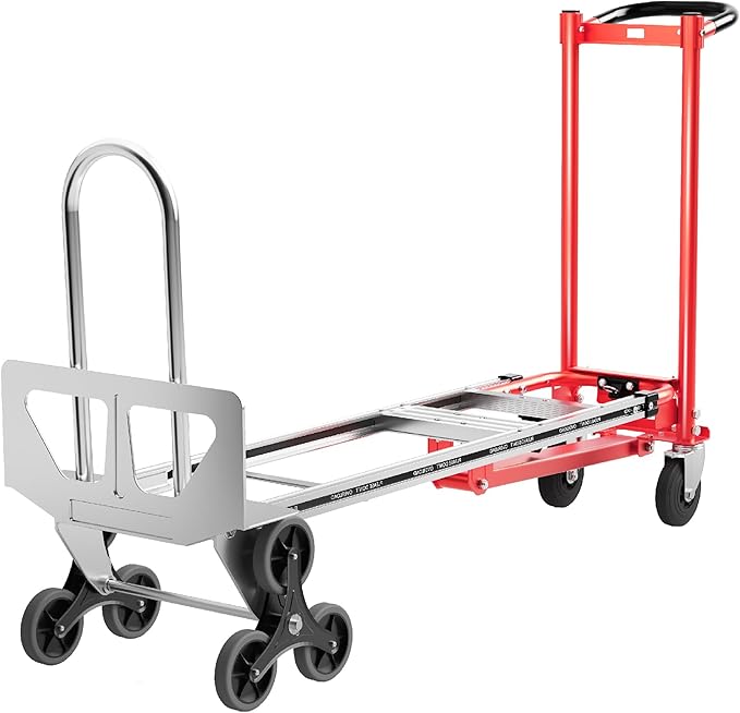 Convertible Hand Truck -1,000 lb Heavy-Duty Aluminum & Steel Dolly, 3-in-1 Mode with Stair-Climbing Wheels & 5" Swivel Casters for Warehouse, Moving, Delivery