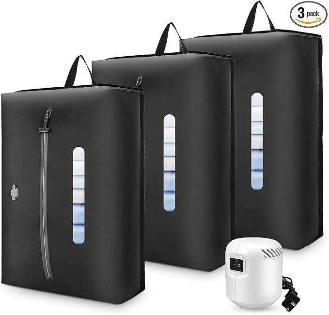 3PCS Vacuum Bags for Travel with Pump, 33L Large Vacuum Travel Bags with Pump, Reusable Vacuum Compression Bags, IP67 Waterproof Airtight Travel Bags for Luggage, Backpack & Suitcase, Black