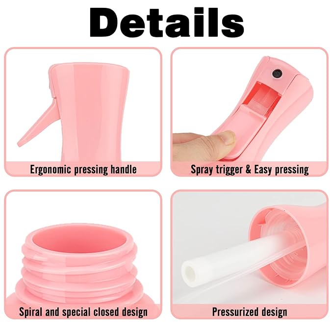 Spray Bottle for Hair (6.8OZ /200ML) Continuous Ultra Fine Mist Sprayer for Hair, Salons, Barber, Plants, Skin Care, Cleaning 2 Pack Pink