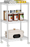 Golpart Small Shelves Storage Wire Metal Adjustable Shelf Unit with Wheels | 3 tier Shelving Organizers Storage Shelving for Bathroom Laundry Room Kitchen Pantry 11.7”D x 17.7”W x 30.7”H White