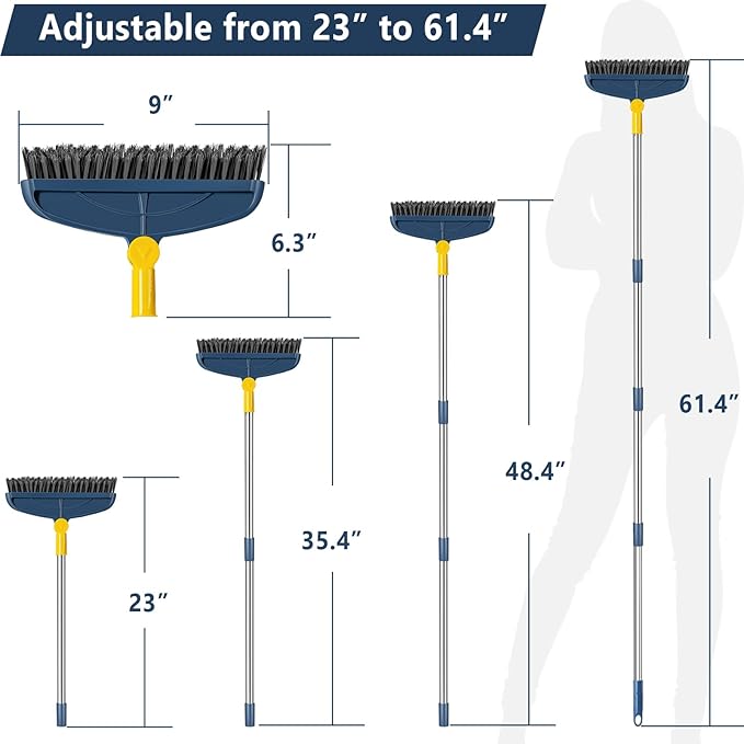 Long Handle Grout Cleaning Brush with for Tile Floors, Tapered Bristles Grouting Line Brush, 2 in 1 Scrub with Scraper